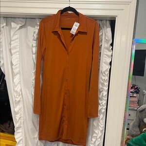 Abercrombie & Fitch Terracotta orange Long Sleeve slinky button shirt Dress nwt